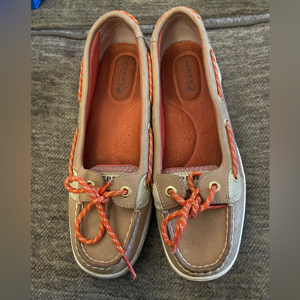 Sperry Tan and Orange Boat Shoes #57